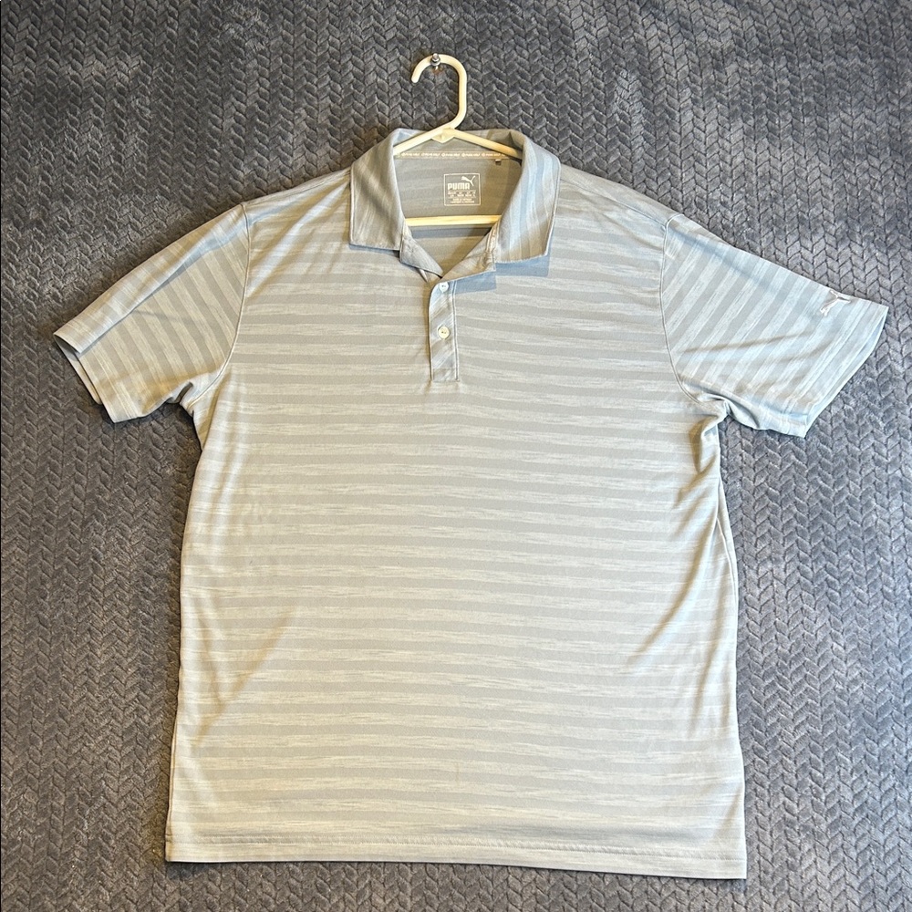 Puma Men’s Light Gray Striped Polo Size L